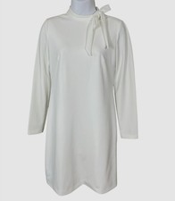 Calvin Klein Long Sleeve Bow Tie Neckline White Lined Knee Length Sheath Dress 4