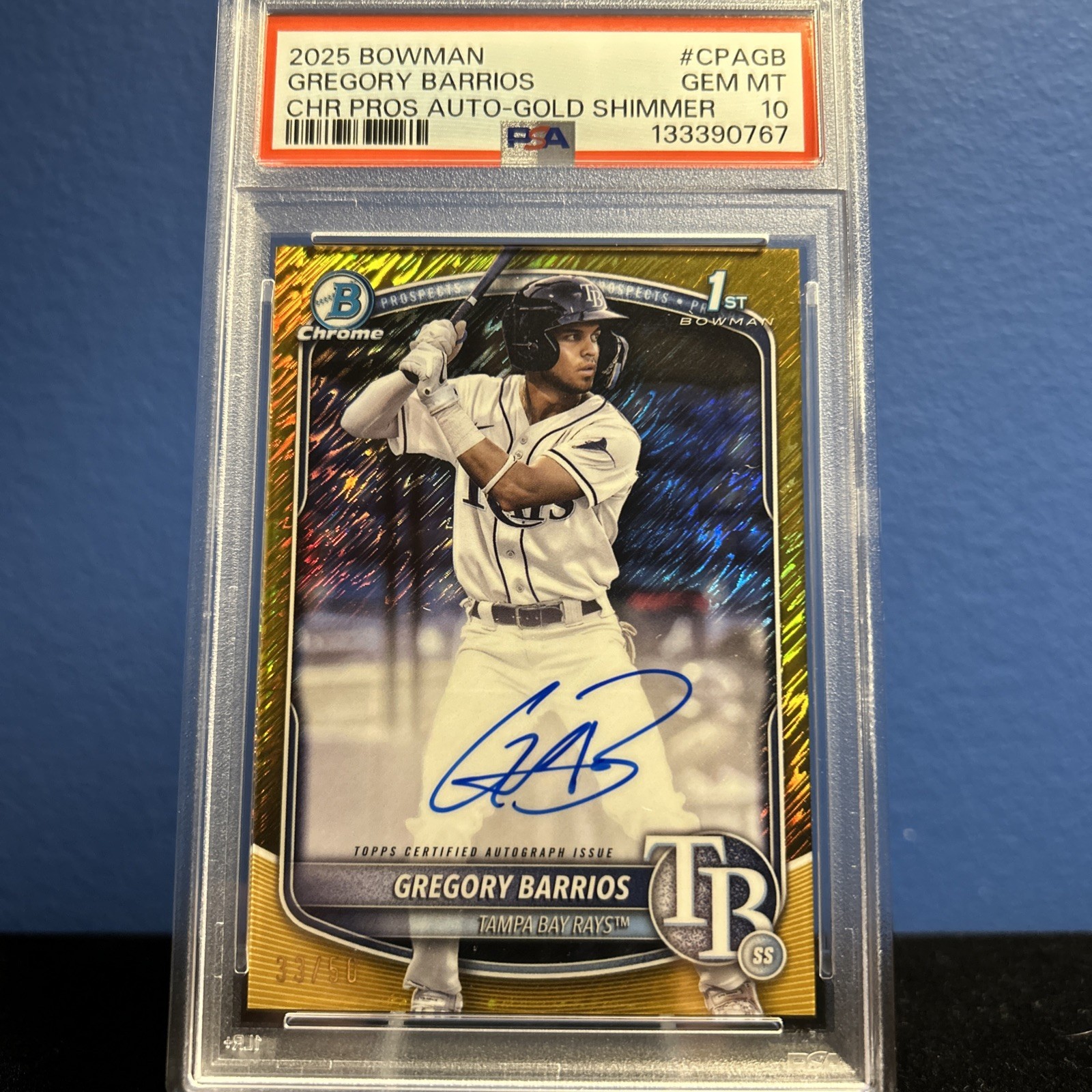 2025 Bowman Chrome 1st Gregory Barrios Gold Shimmer /50 Auto On Card