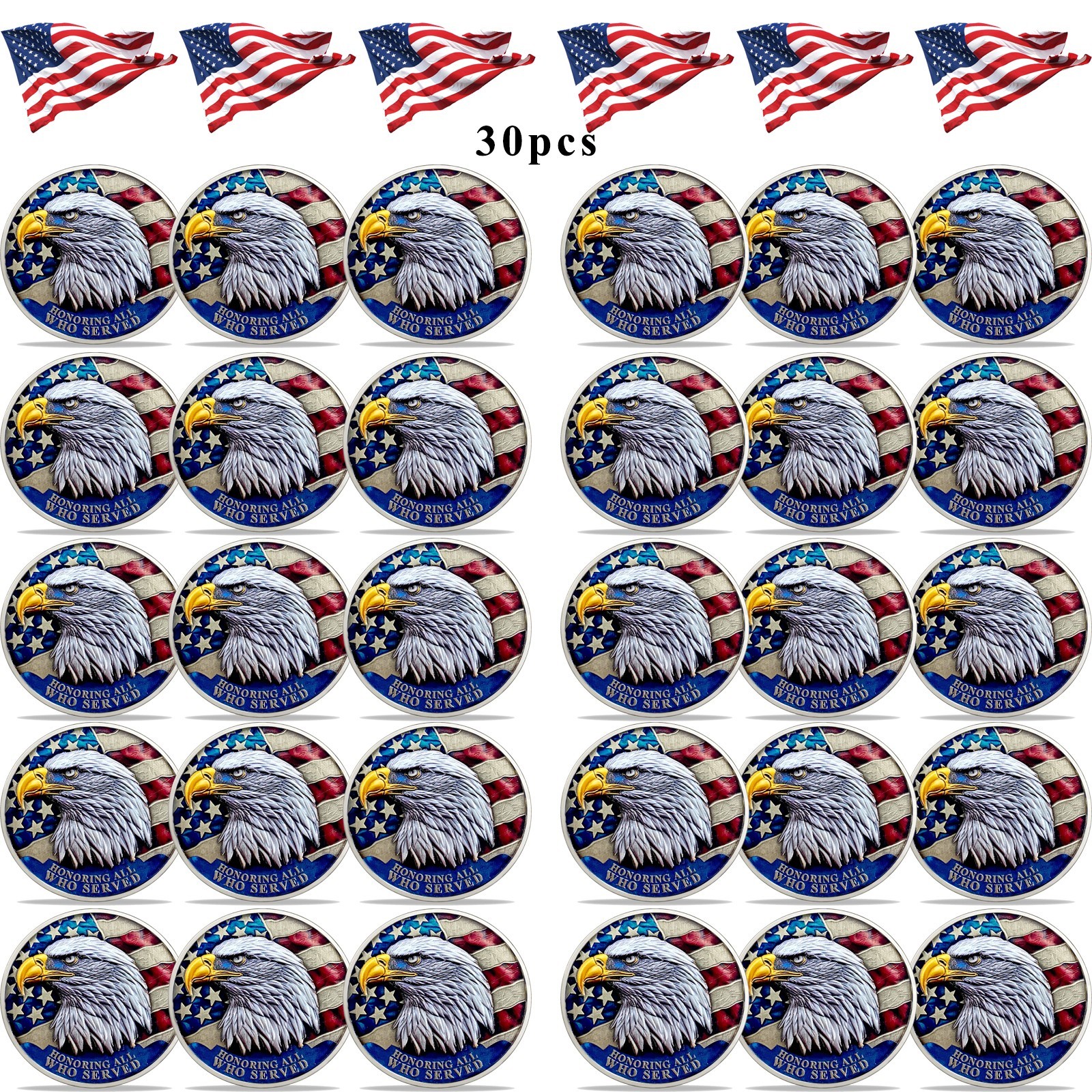 30 pcs Veteran Military Challenge Coins Lot Honor Who Served Veterans Day Gift-image
