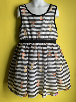 1960’s BARBIE DOLL SHOW PRINT BLACK & WHITE STRIPED DRESS GIRLS SIZE SMALL 6 6X