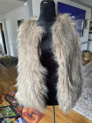 Altard State Faur Fur Beige Vest Women Small Pockets Lined Luxury Boho Chic