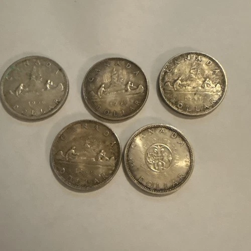 Lot of 5 Canada Silver 1 Dollar Fineness .800 Various Dates
