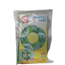 Play Day Tropical Tube Inflatable Pool Float Green Palm Leaf Design 31 Inch Wide