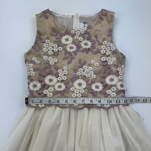 Rare Editions Girl's 10 Dress Ivory Mesh Tulle Skirt Floral Embroidered Bodice - Picture 7 of 8