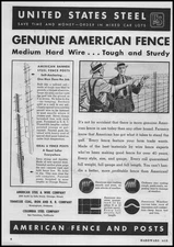 1936 American Banner Ideal U Fence Posts US Steel Medium Hard WirePrint Ad