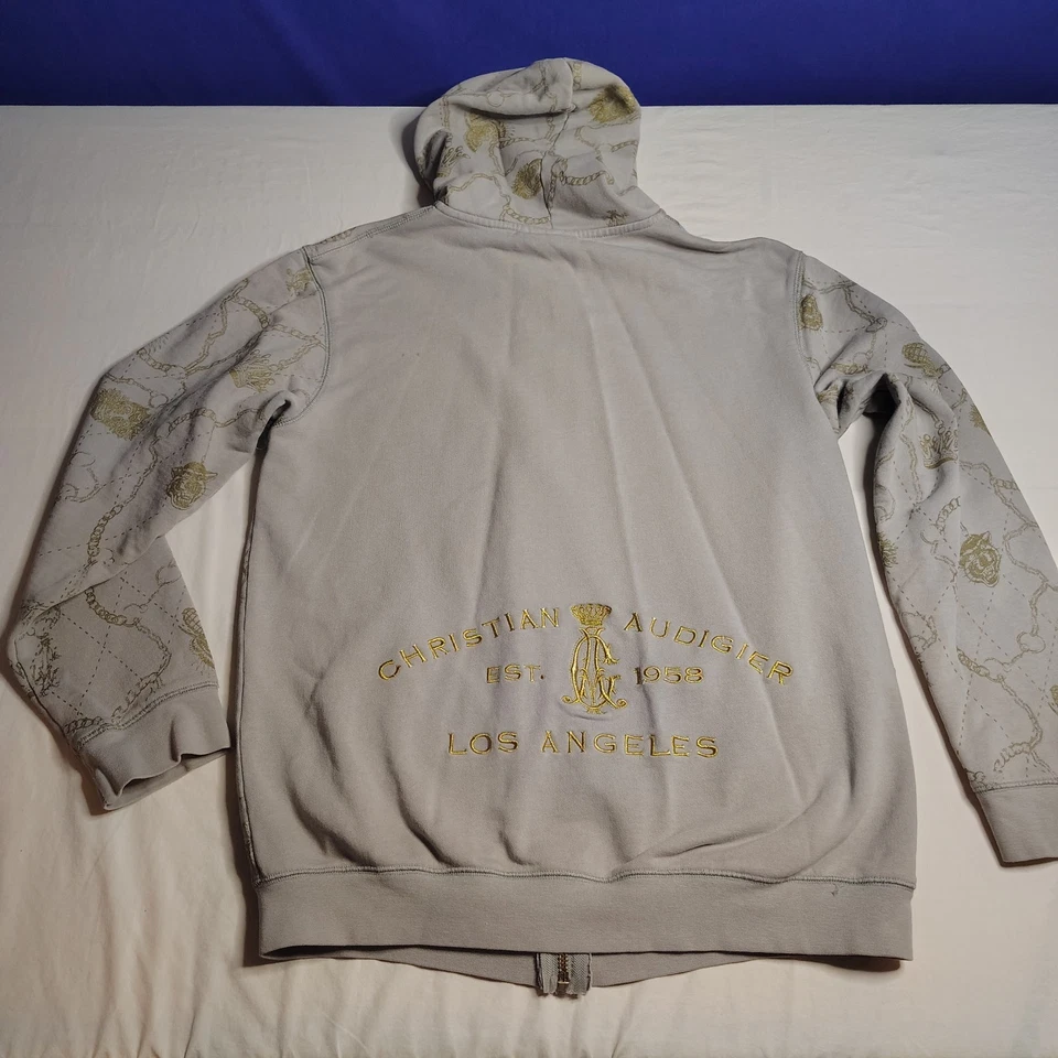 Christian Audigier Argyle Vintage Y2K Cremallera Completa Satén Sudadera con Capucha XL Foto 2 de 4