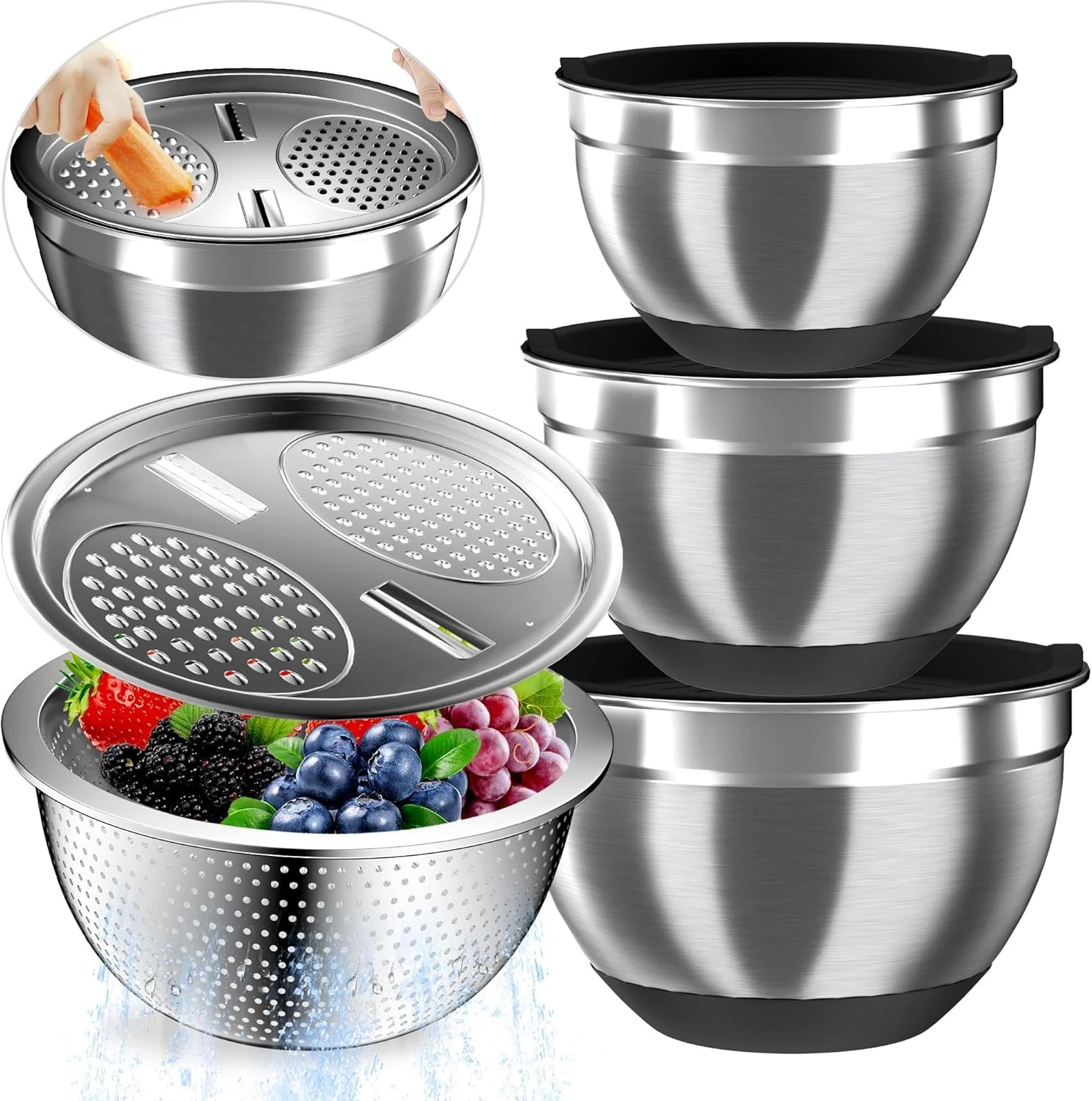 Mixing Bowls with Airtight Lids, 1.5 Quart, 2.5 6 Black