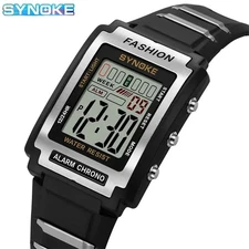 SYNOKE Rectangular Digital Sport Watch 50M Waterproof Large Screen Alarm USA