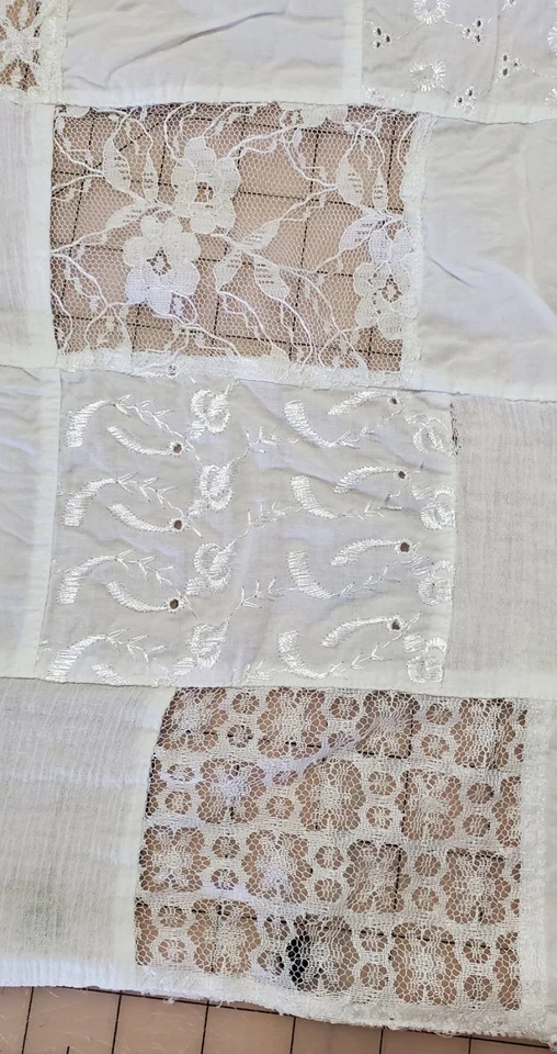 White Lace Eyelet Voile Crinkle Cotton "Quilted" Fabric, VTG, 42" W x 3+yds. L - Image 3 of 4