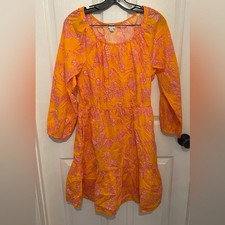 J. CREW Women’s Orange Pink Floral Cotton Scoop Neck Long Sleeve Mini Dress NEW