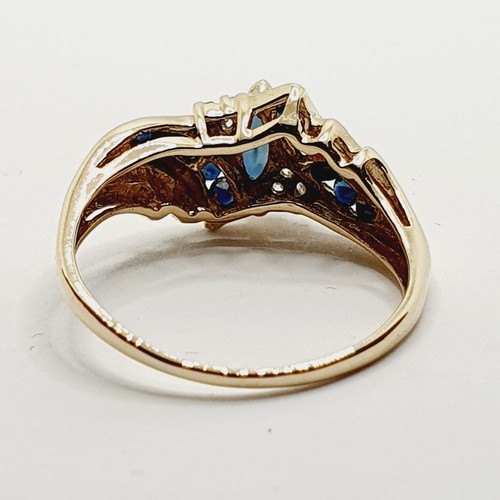 Fancy 9ct Sapphire Marquise Crossover Yellow Gold 375 Ring Size O Hallmarked - Picture 7 of 23