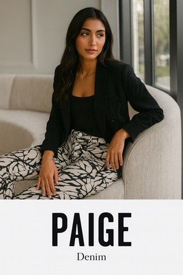 Paige Skyline Mid Rise Skinny Leaf Print Ivory Porcelain 24 $189.00