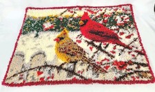 Vintage Cardinal Pair Finished Latch Hook Rug Kit Wall Hanging Birds Trees 37x27
