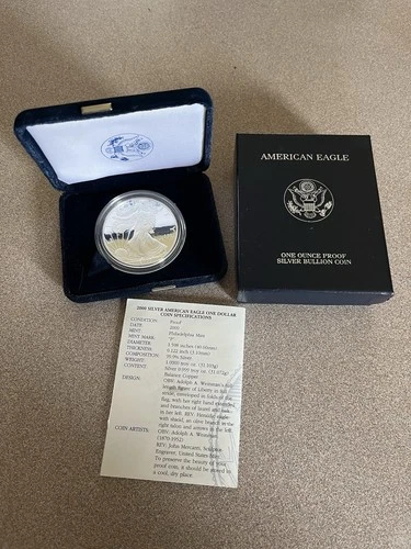 2000 W American Silver Eagle Proof Coin COA Original Packaging