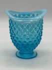 Fenton Blue Teal Hobnail Glass Opalescent Small Vase 2.75" x 3.5"
