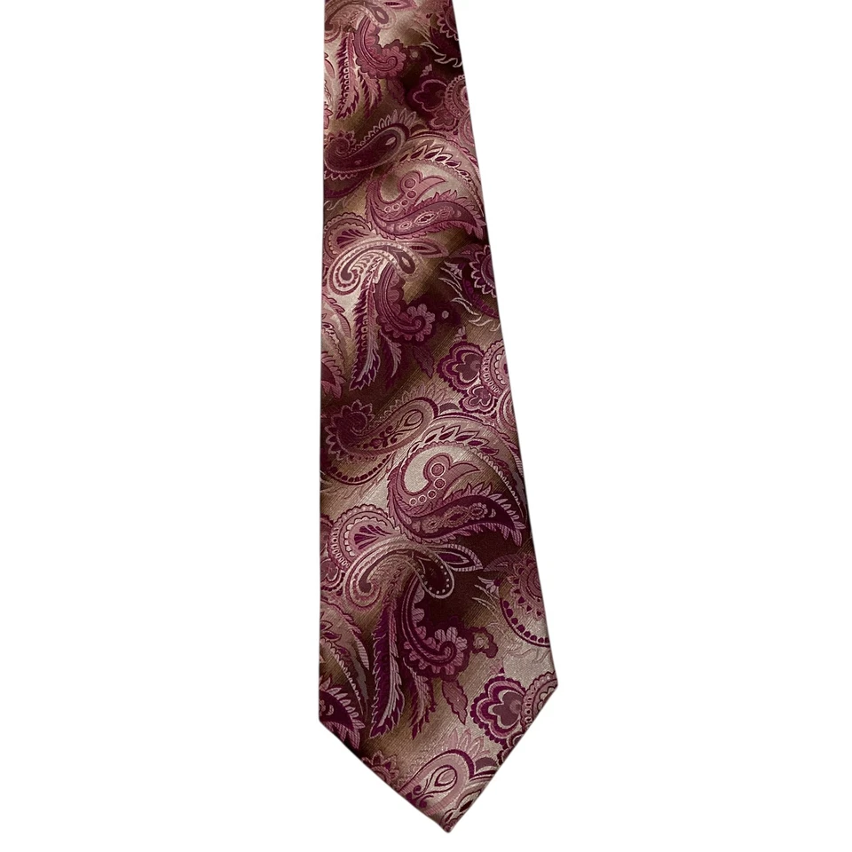 Corbata STACY ADAMS Signature dorada para hombre clásica de diseñador PAISLEY rosa/marrón usada en excelente estado Foto 2 de 3