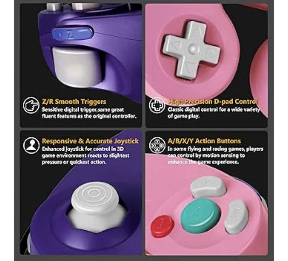 Gamecube Controller,Classic Wired Controller for Wii Nintendo Gamecube Pink/PRPL - Image 4 of 4