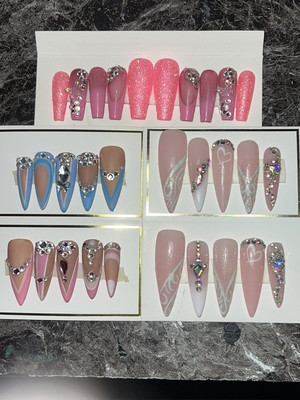 LOT OF 3 ASSORTED REUSABLE PRESS ON NAILS, NEW IN BOX, SIZE MEDIUM, HANDMDE