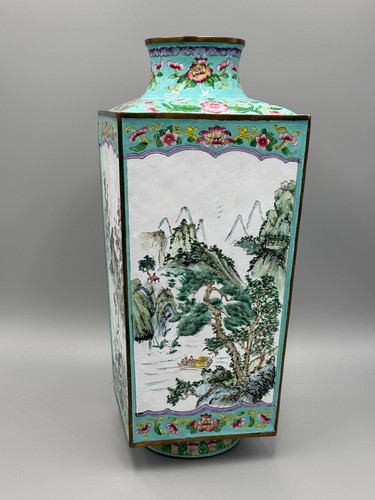 Antique 20th c Chinese Republic Period Canton enamel Cloisonne Vase 14 1/2" - Picture 2 of 14