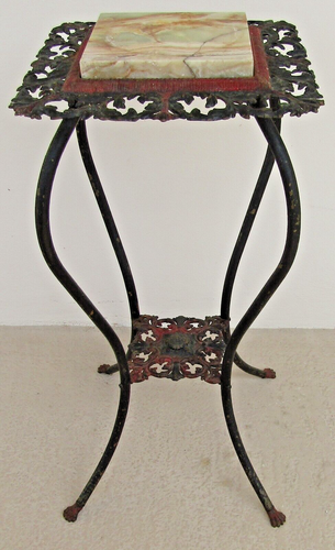 19th Century American Victorian Cast Iron Marble Top Lamp Plant Stand - Picture 2 of 9