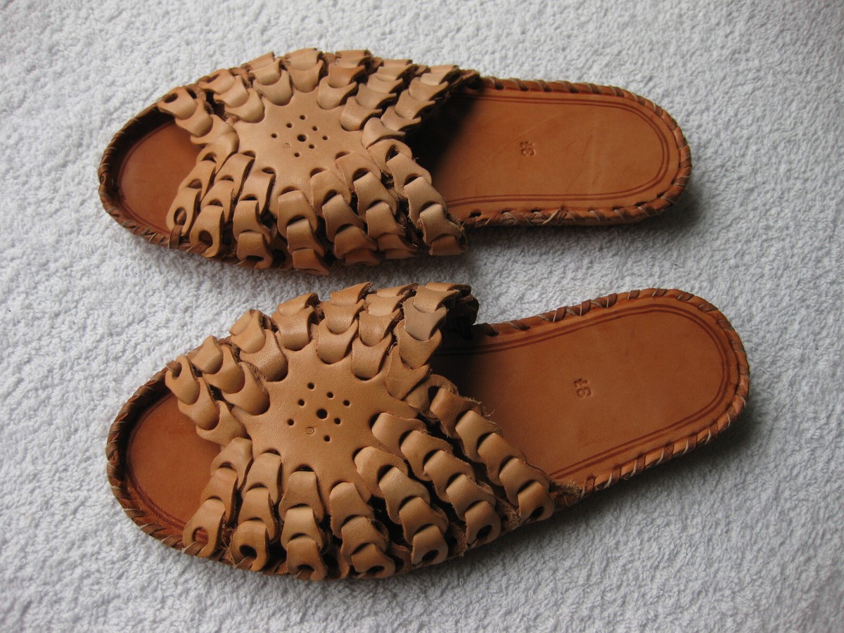 Women Ladies Handmade leather slippers Slip On UK New - Main Image