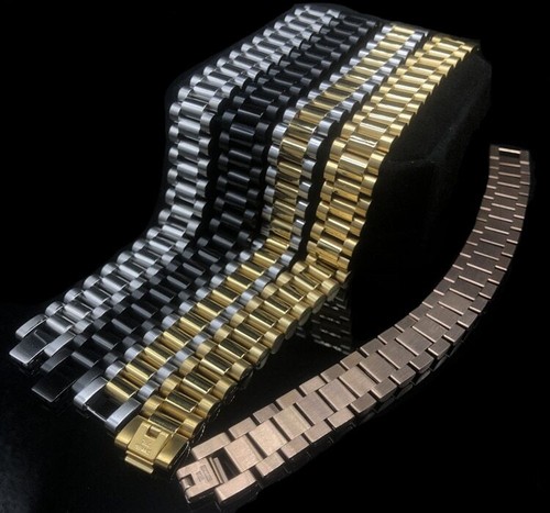 15MM Wide 8/8.86‘’ Watch Chain Wristband Bracelet Gold Plated Stainless Steel - Picture 18 of 29