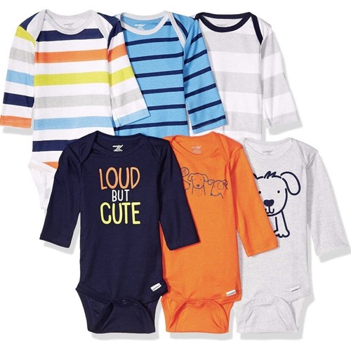 Onesies brand Gerber 6 Pack Baby Boy Long Sleeve Puppy/Stripes Bodysuits S.12M - Picture 6 of 8