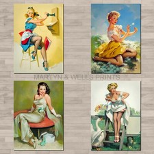Gil Elvgren prints: A4 canvas paper / poster art. Vintage Pin-up girl.