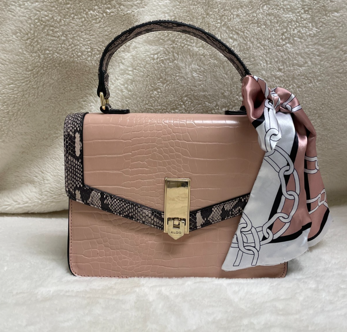 Cute Pink & Grey Snakeskin Trim Aldo Handbag for Women