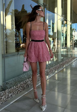 ZARA Pink Short Mini Textured Floral Dress Size L Bloggers Fave Wedding Holiday