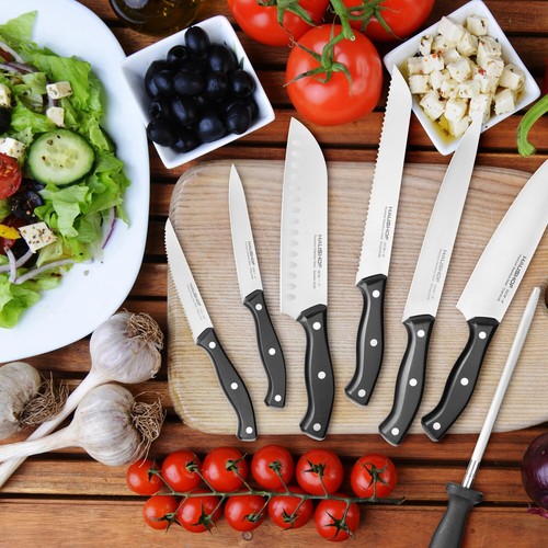 HAUSHOF 14PC Stainless Steel Kitchen Knife Set 6 Steak Knife Razor-Sharp w/Block - Picture 7 of 14