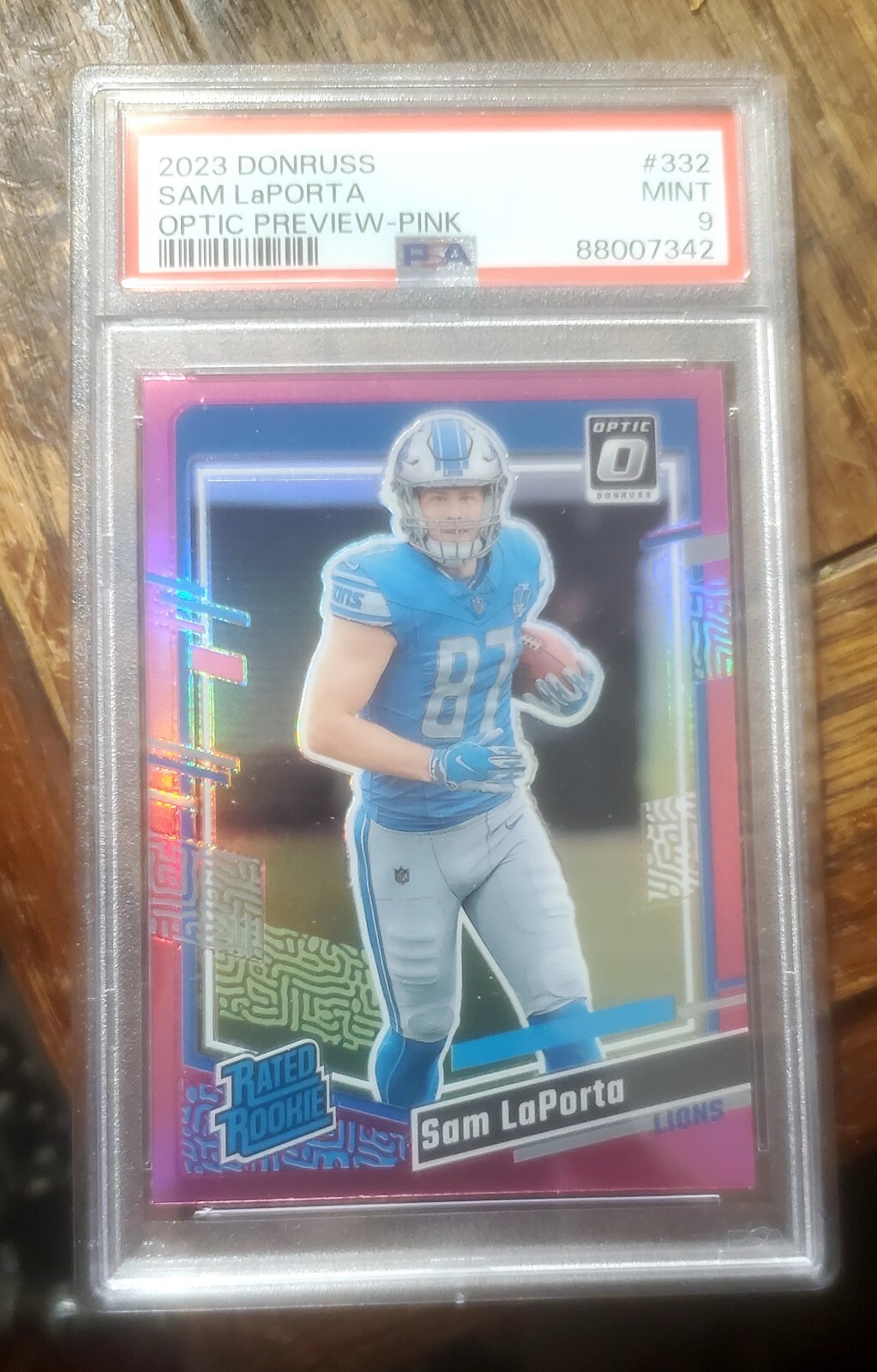 2023 Donruss SAM LaPORTA Optic Preview Pink #332 Rookie RC PSA 9 Detroit Lions