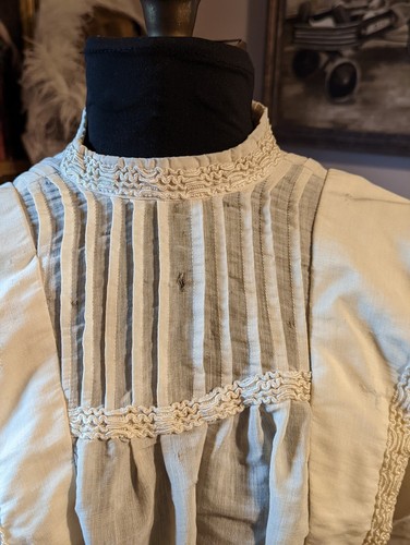 ANTIGUO VICTORIANO EDUARDIANO LINO CORPIÑO PIN TUCKING RICK RACK - Imagen 2 de 10