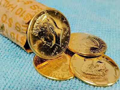 HALF ROLL 10 COIN SET Gold Plated Half Dollar Coins-24K Pure Gold Kennedy