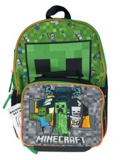 Minecraft Character Creeper School Backpack Bookbag Lunch Bag Box Set Kids 16"