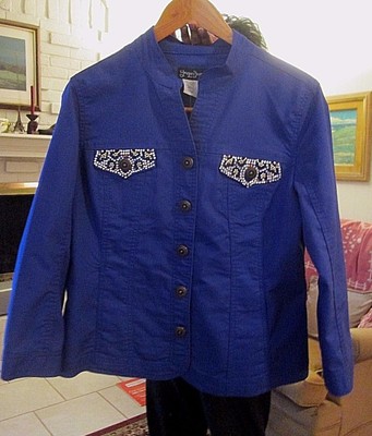 Prosper & Devine Purple Rhinestone Pocket 3/4 Sleeve Crop Cotton Jacket Large