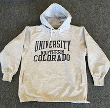 University Northern Colorado Mens Hoodie Crew Neck Gray Blue Spellout Pullover 