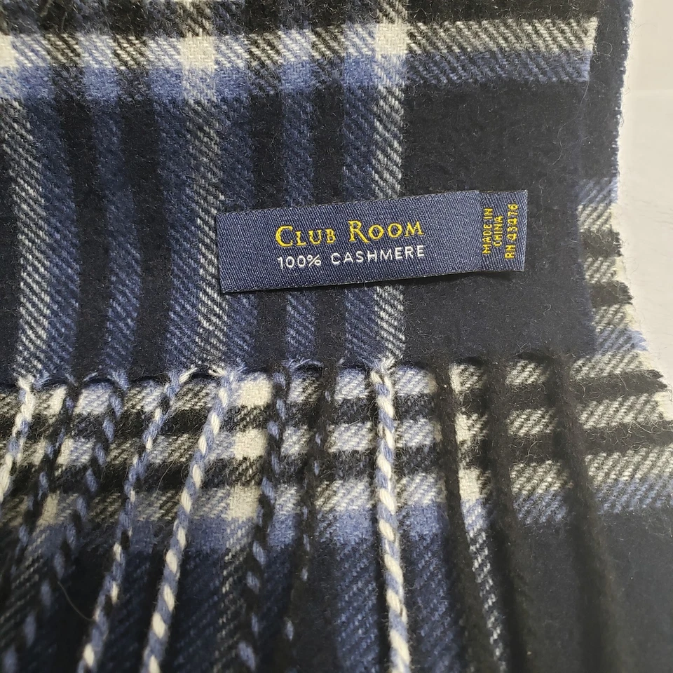 Bufanda con flecos a cuadros 100 % cachemir Club Room 67" x 11" 1/2 #H720 Foto 3 de 4