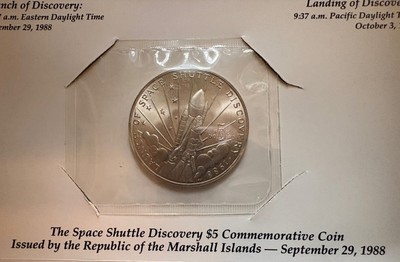 1988 Space Shuttle Discovery Marshall Islands $5 Commemorative Coin Uncirculated