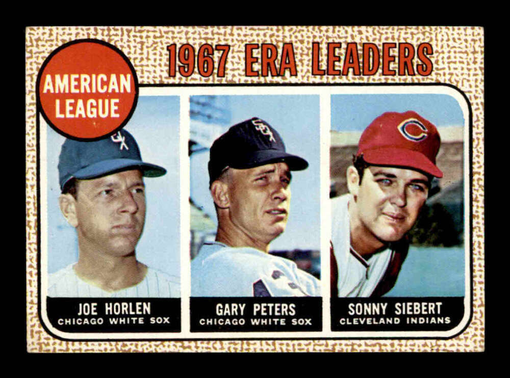1968 Topps 8 Joe Horlen/Gary Peters/Sonny Siebert AL ERA Leaders EXMT