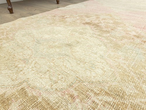 Vintage Turkish Oushak Runner 2.11x13.7 ft – Muted Pink Sage Faded Wool Long Rug - Picture 9 of 13