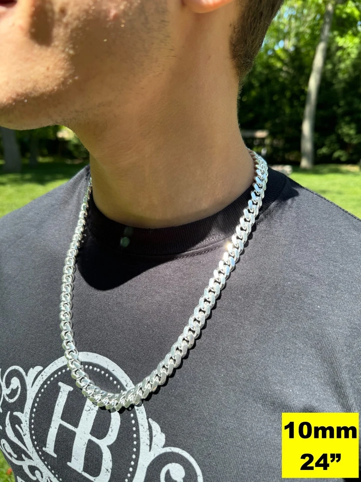 Mens Real Solid 925 Sterling Silver Miami Cuban Chain 2-12mm Heavy Link Necklace - Image 4 of 4