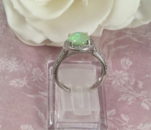 Vintage Jewellery Gold Ring Opal White Sapphires Antique Deco Jewelry large 9 - Picture 9 of 9