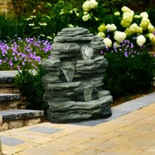 Garden Cascade Natural Rock Indoor/Outdoor Fountain Deck Patio Med Room