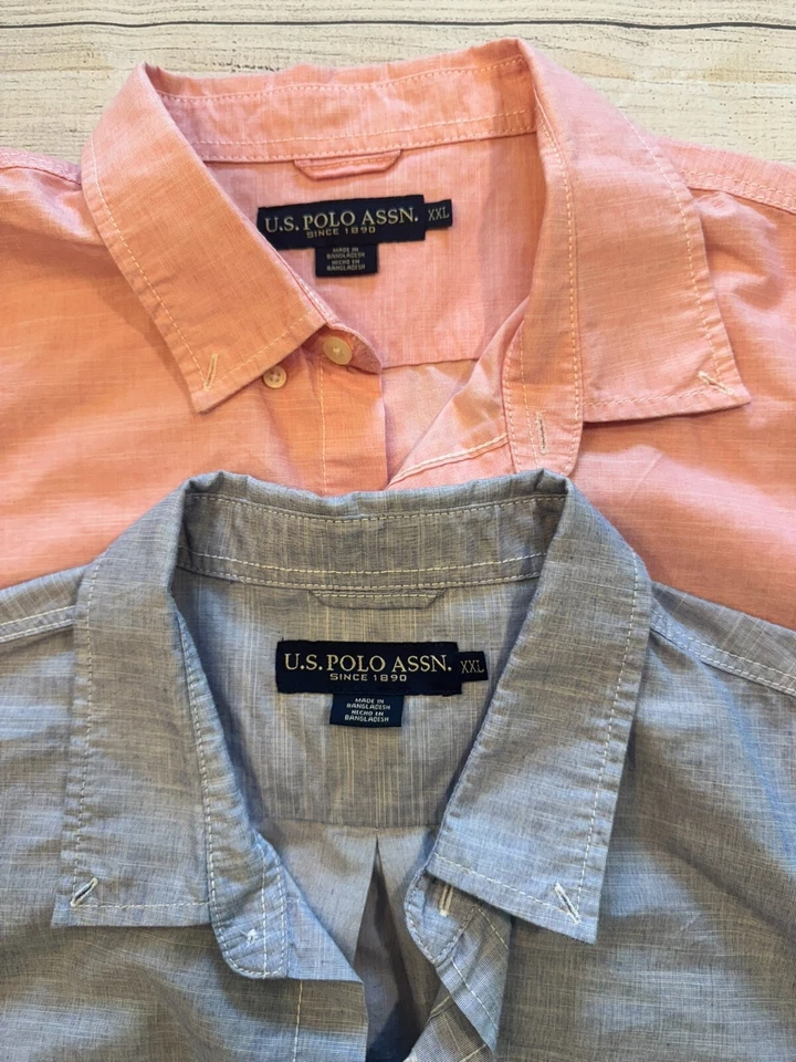 U.S. Polo Assn. Button Down Shirt Set 2 Mens XXL Blue/Pink Summery Collared - Image 2 of 4