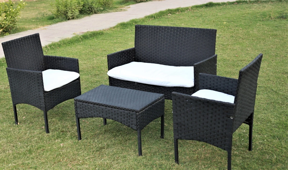 4 Piece Rattan Garden Furniture Set Outdoor Sofa Chairs Table