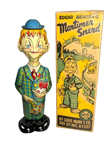 1939 MARX EDGAR BERGEN'S MORTIMER SNERD TIN LITH WINDUP - TOY W/ BOX