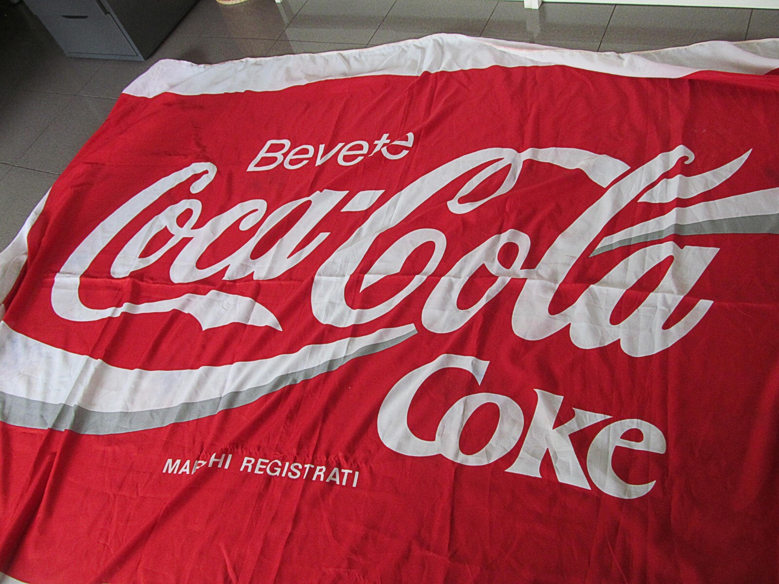 🟢Vintage ENORME bandiera BEVETE COCA COLA COKE marchi registrati cm  220x150