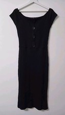 Next Womens Ribbed Fitted Dress Bodycon Cap Sleeves Black Size 12 RRP £22