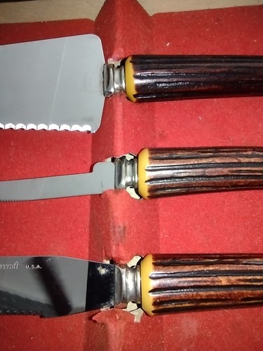Forgecraft USA Stainless Steel Antler Handles Hostess Serving 3 Pc Set Antique - Picture 2 of 8